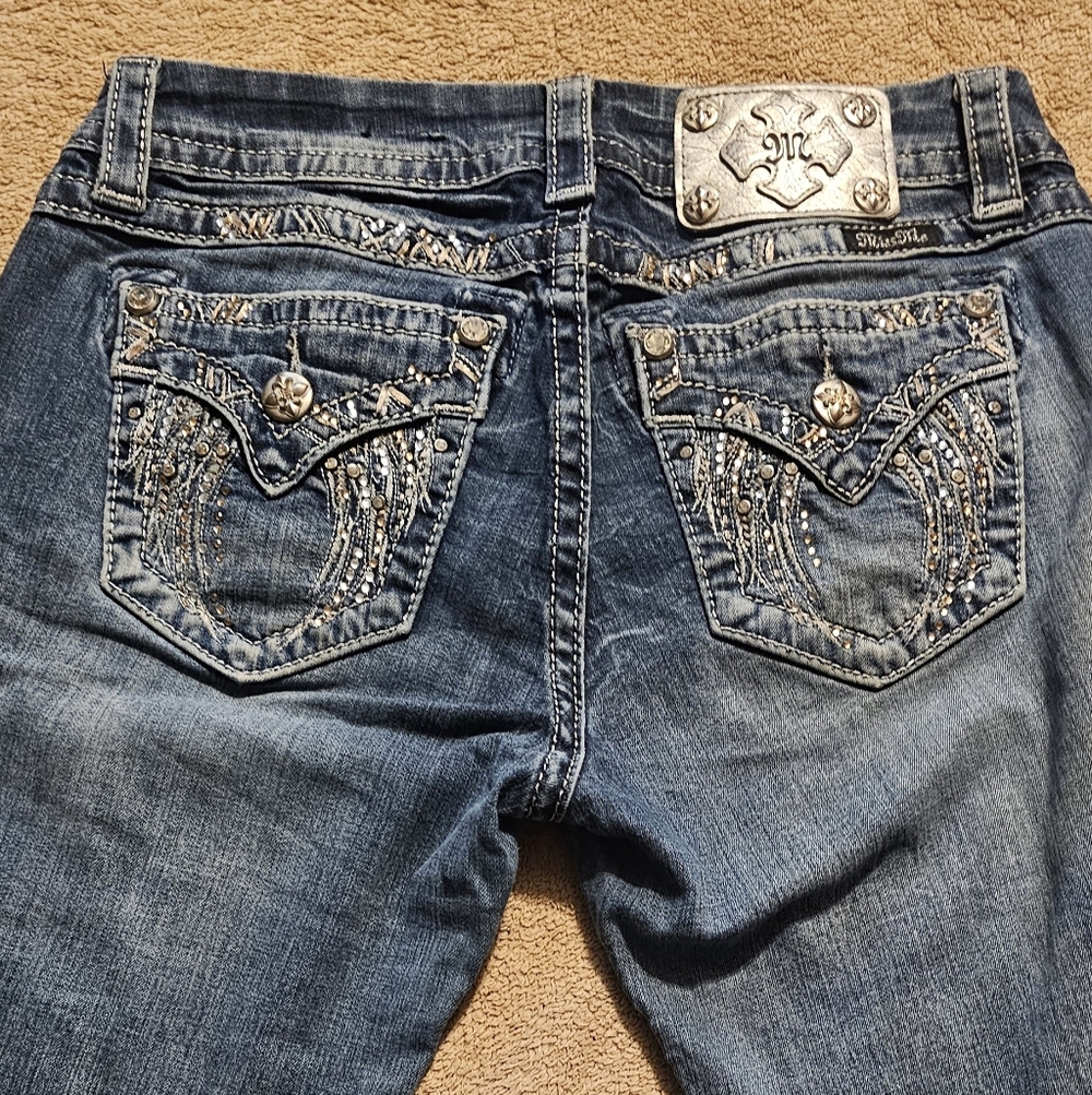 Miss Me Cuffed Capri Jeans with Silver Embellishments, Size 27